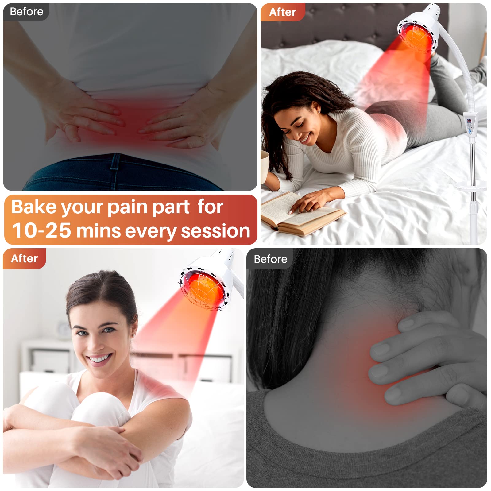 QAIHOE infrared therapy lamp height-adjustable stand for versatile body area coverage