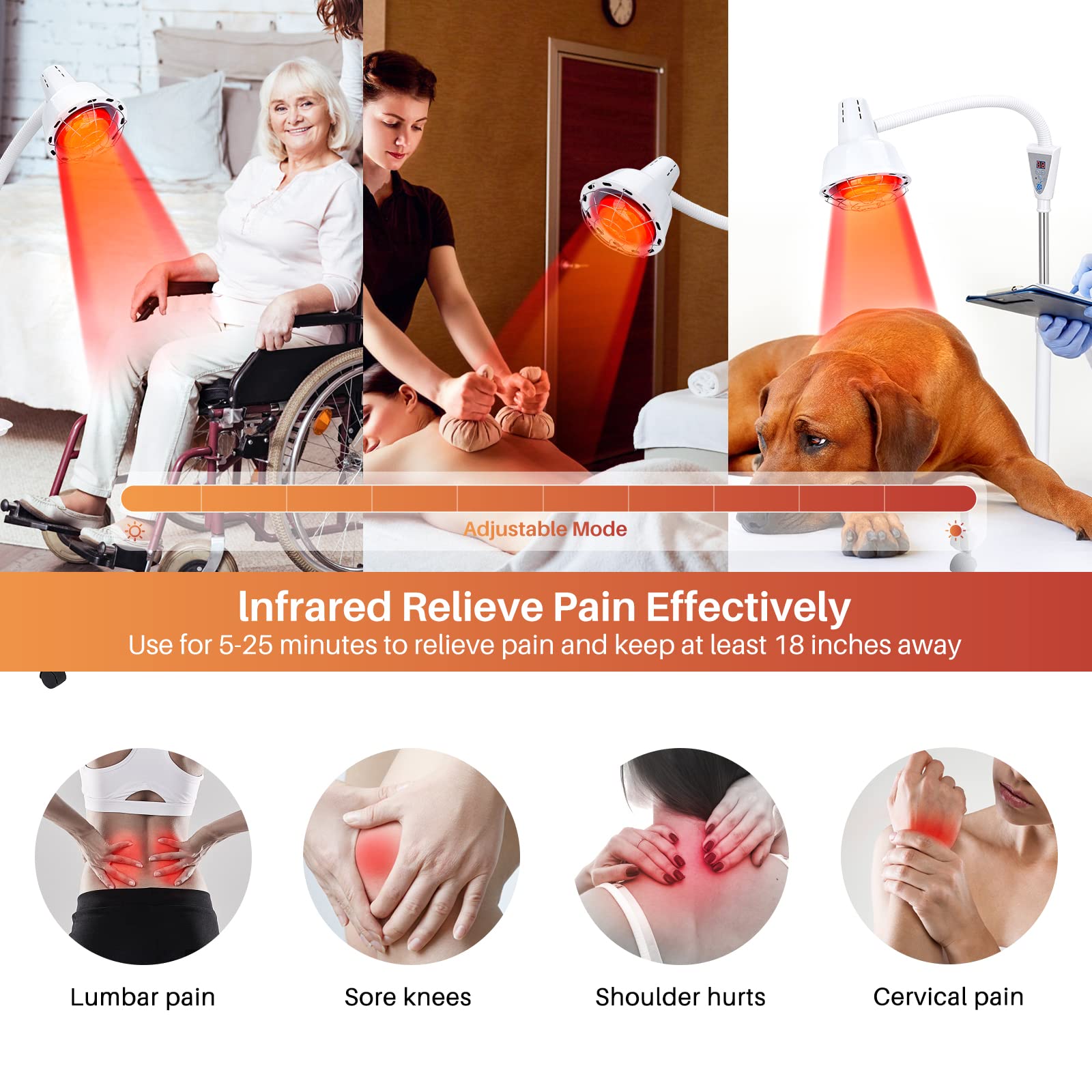 QAIHOE infrared therapy lamp packaging includes remote, installation kit, and manual