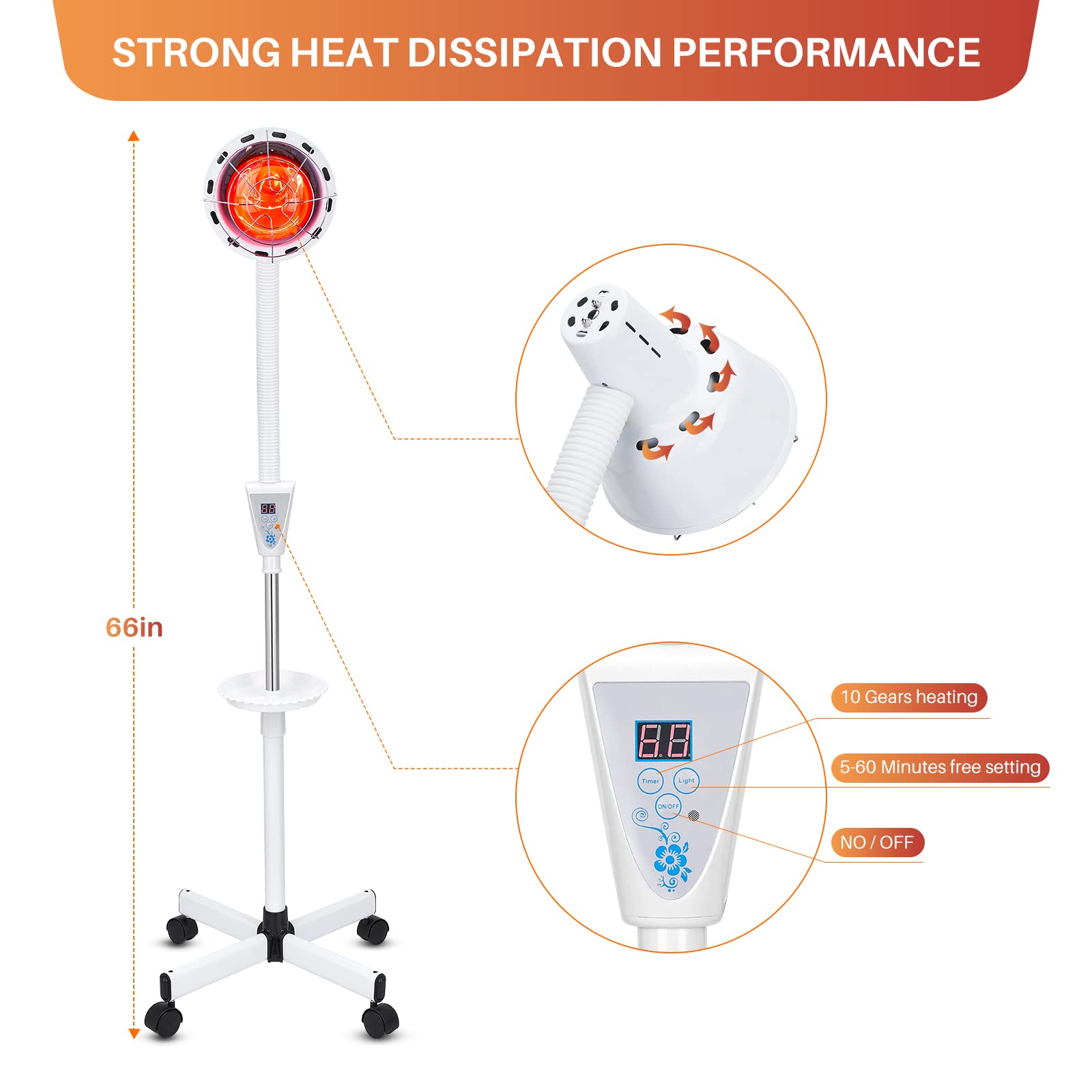 QAIHOE infrared therapy lamp wheeled stand for effortless room mobility