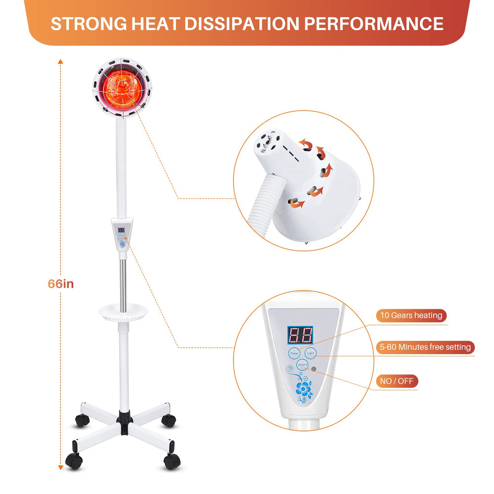 QAIHOE infrared therapy lamp wheeled stand for effortless room mobility