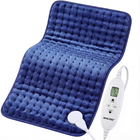 Qaltgc electric heating pad in dark blue front view offers soothing warmth.
