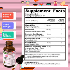 Q'ankyaq Kid Detox drops in water for easy mixing and daily use.