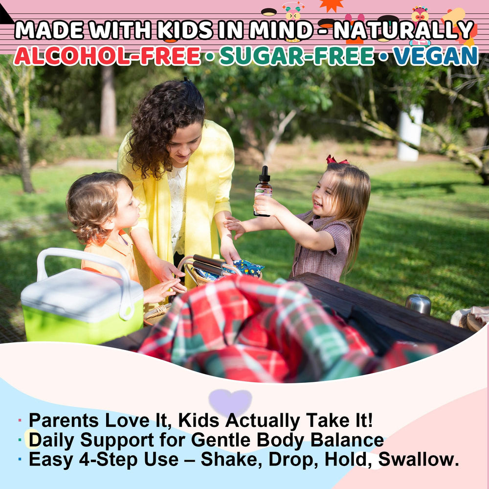 Q'ankyaq Kid Detox taste-test visual shows easy administration for families.