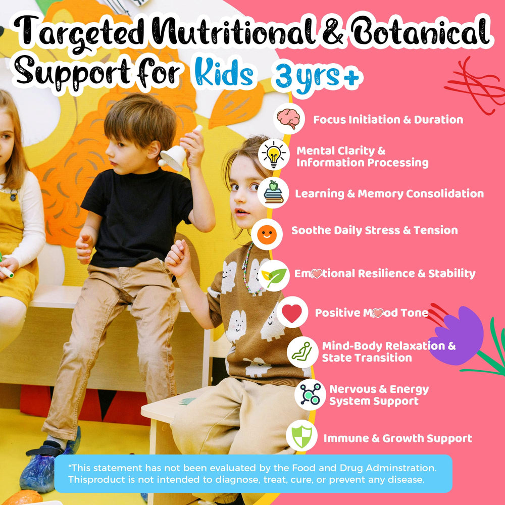 Natural ingredient visuals with Q'ankyaq Kids Saffron Gummies calm mood blend.