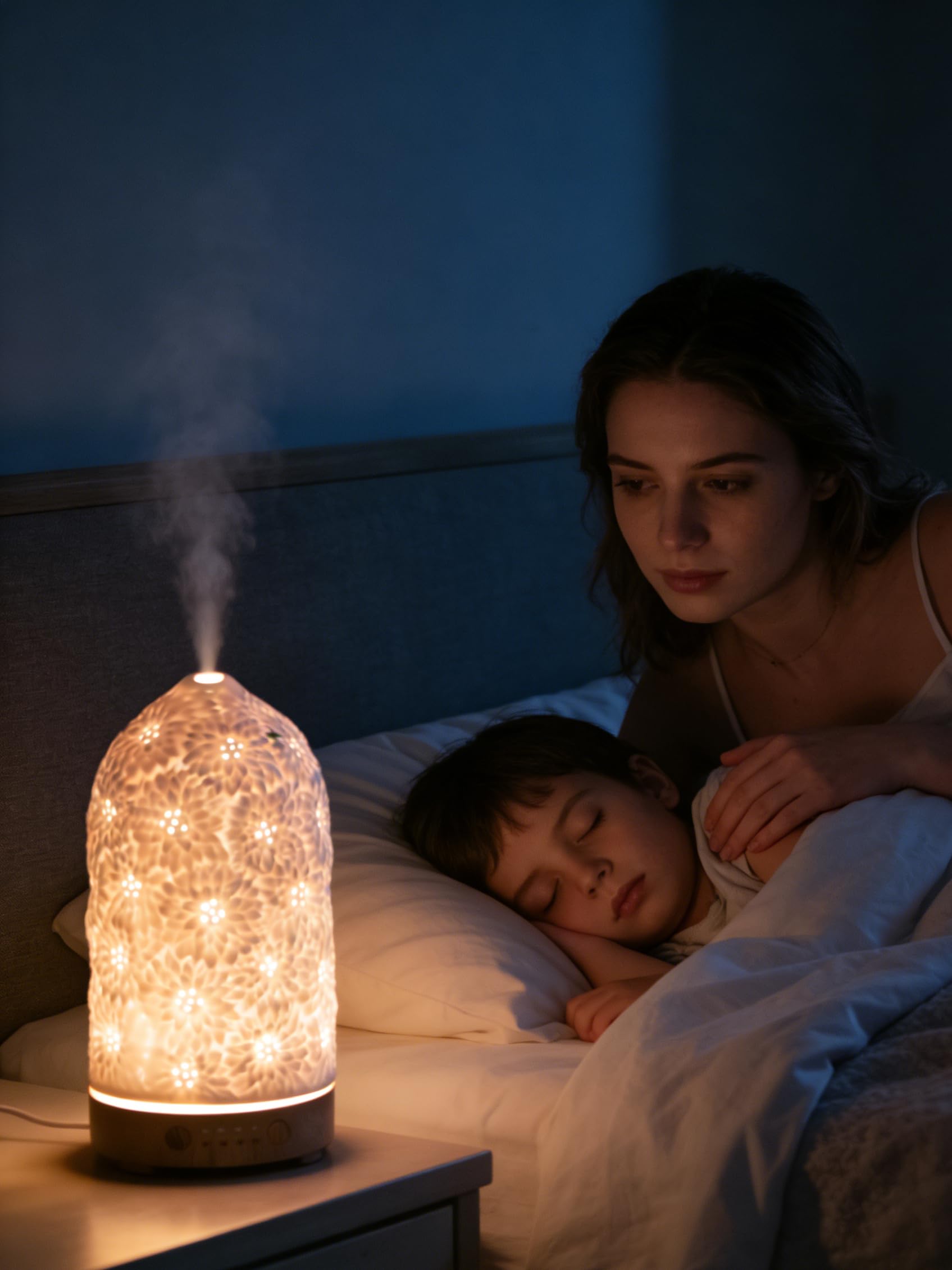 QCYBDGLOV Sunflower ceramic diffuser ambient lighting creates warm atmosphere.