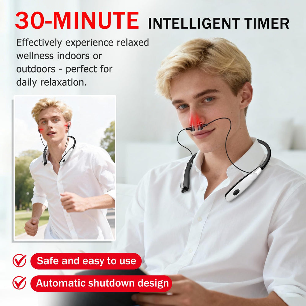 QHZ neck-wearable light device keeps hands free during sessions.