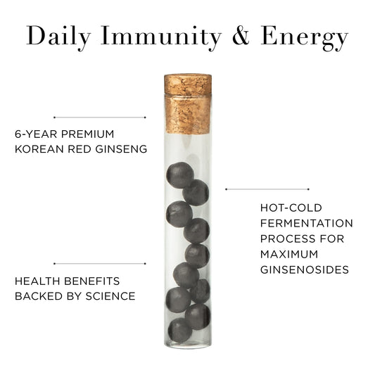 Qi ALCHEMY Red Ginseng Pearls bottle cap highlighting premium formula for wellness.
