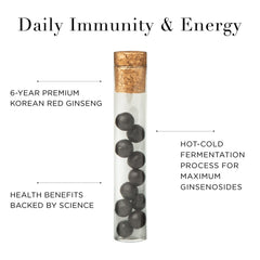 Qi ALCHEMY Red Ginseng Pearls bottle cap highlighting premium formula for wellness.