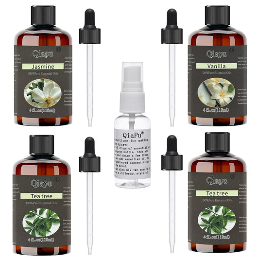 Qiapu peppermint essential oil bottle close-up for diffuser calming aroma.