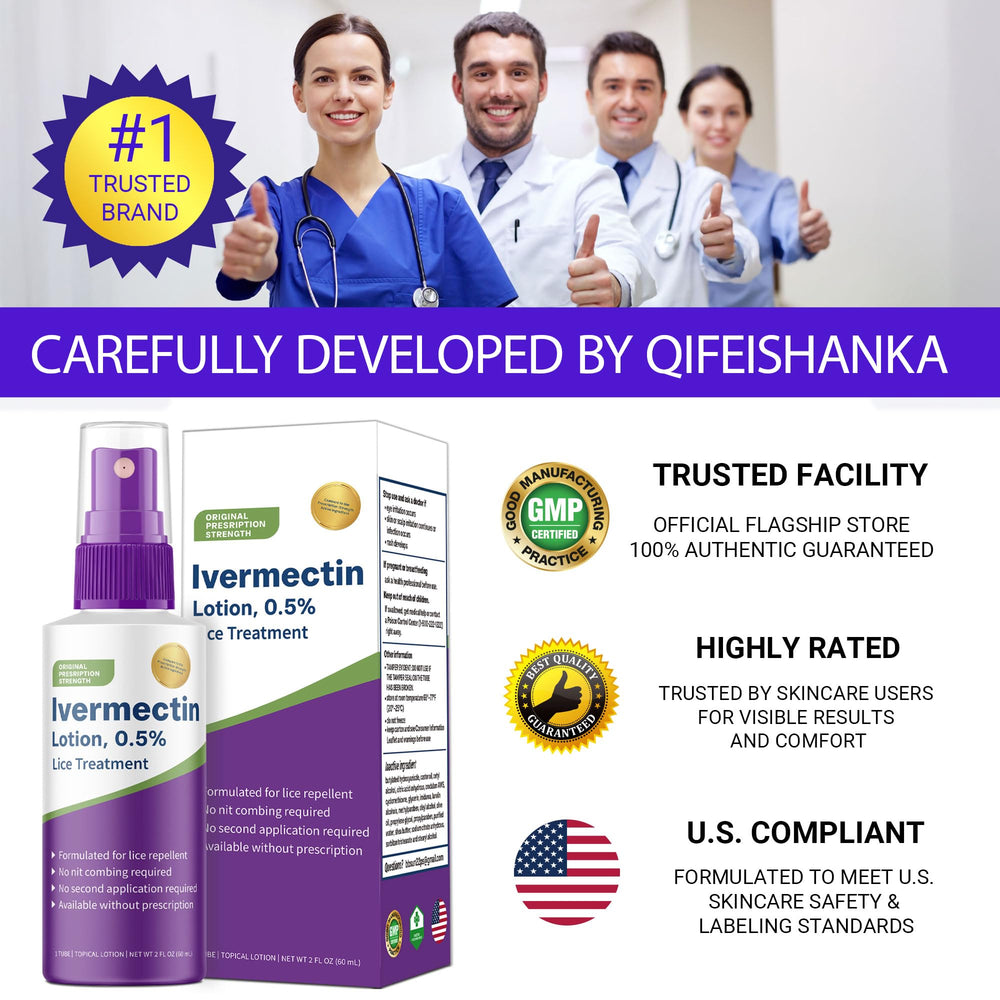 QIFEISHANKA Ivermectin Lotion 2 oz family-friendly packaging.