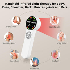 Qirelle handheld red light device pulse mode highlight for deeper reach.