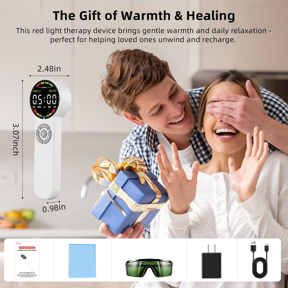 Qirelle pet-safe red light device supports comfortable muscles for dogs and people.