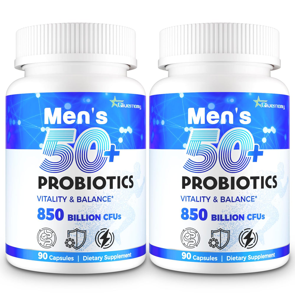 QIVERNAMY Probiotics for Men 50+ bottle front supports daily gut health for mature men