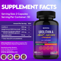 QONDRIA Urolithin A with Shilajit resin suggesting nutrient uptake support