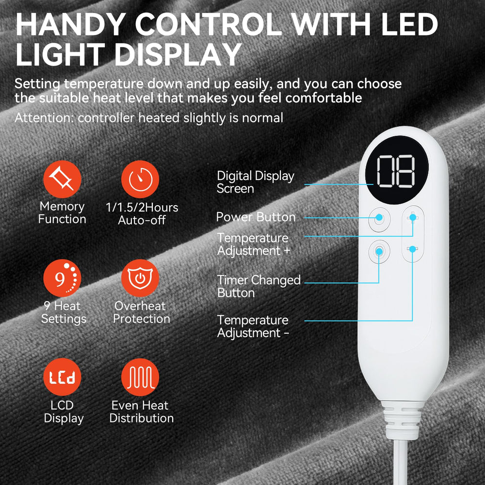 Qoosea heating pad with 9 heat levels controlled by remote for personalized warmth