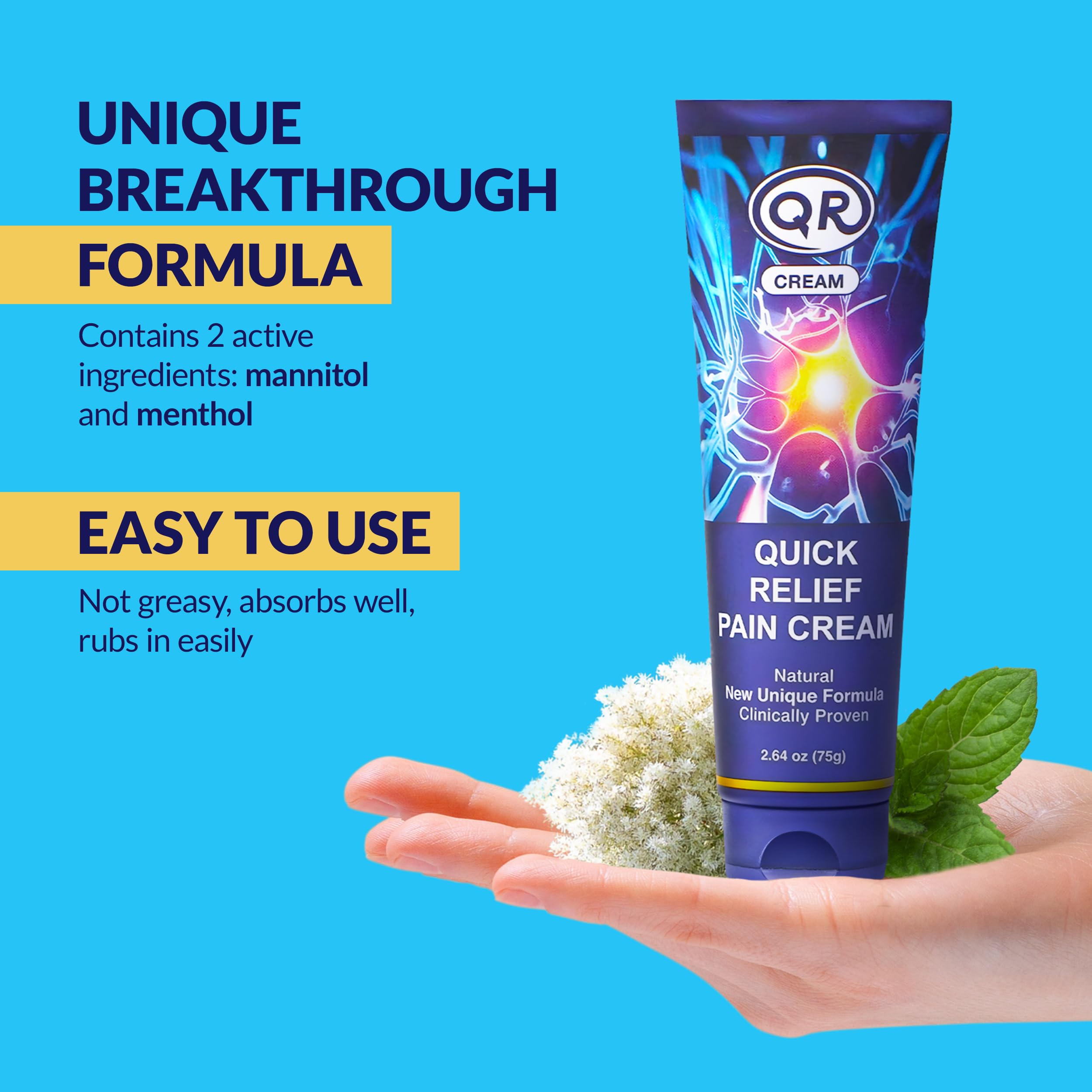 QR Cream close-up highlighting plant-based Mannitol ingredient