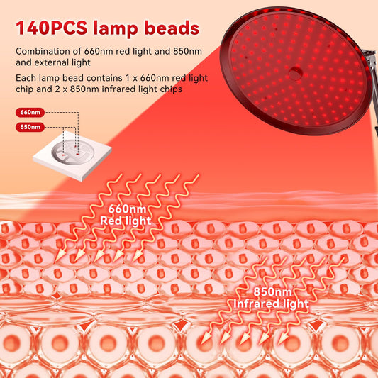 QRQ infrared light panel with dimming and timer features.