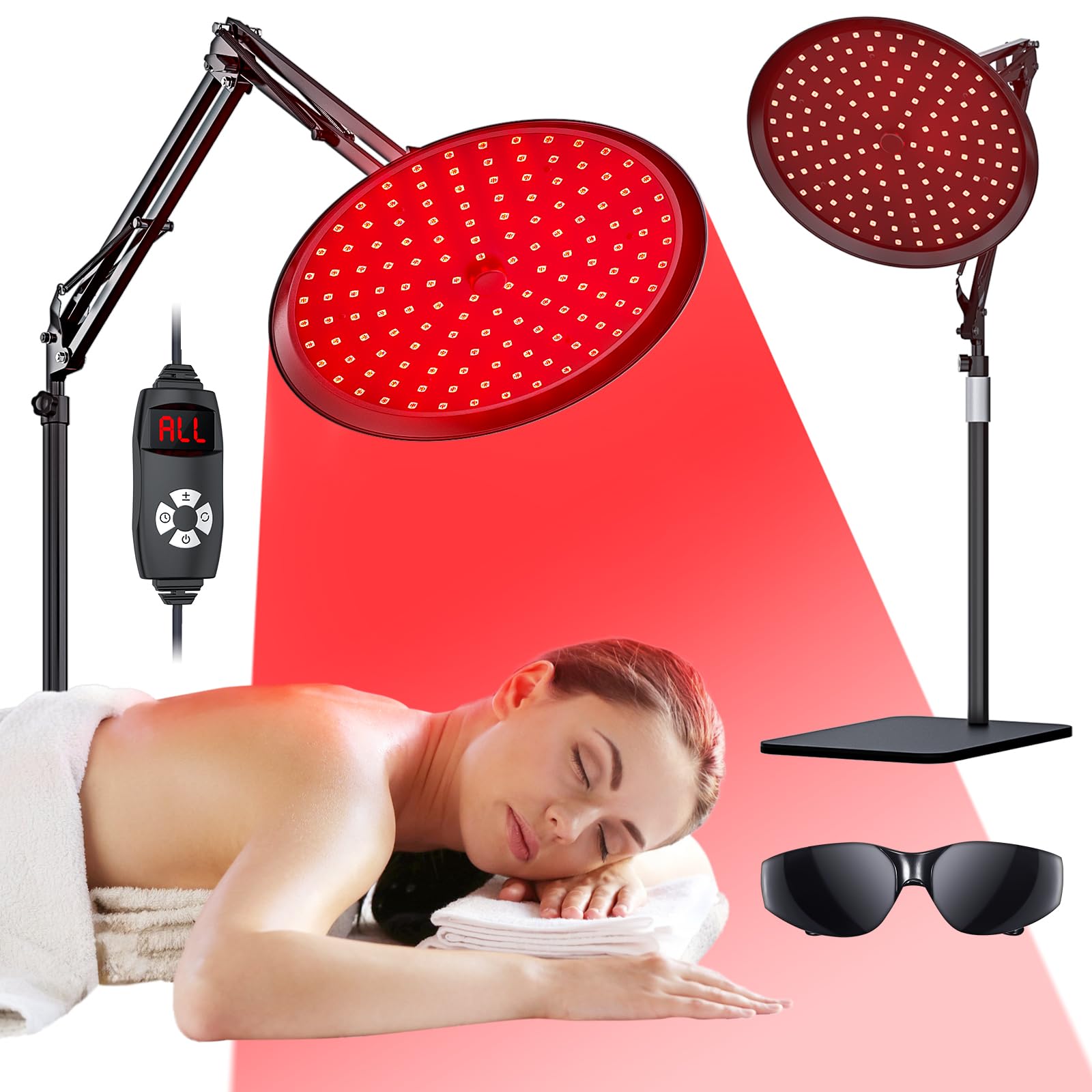 QRQ red light therapy lamp on a stand for full-body use.