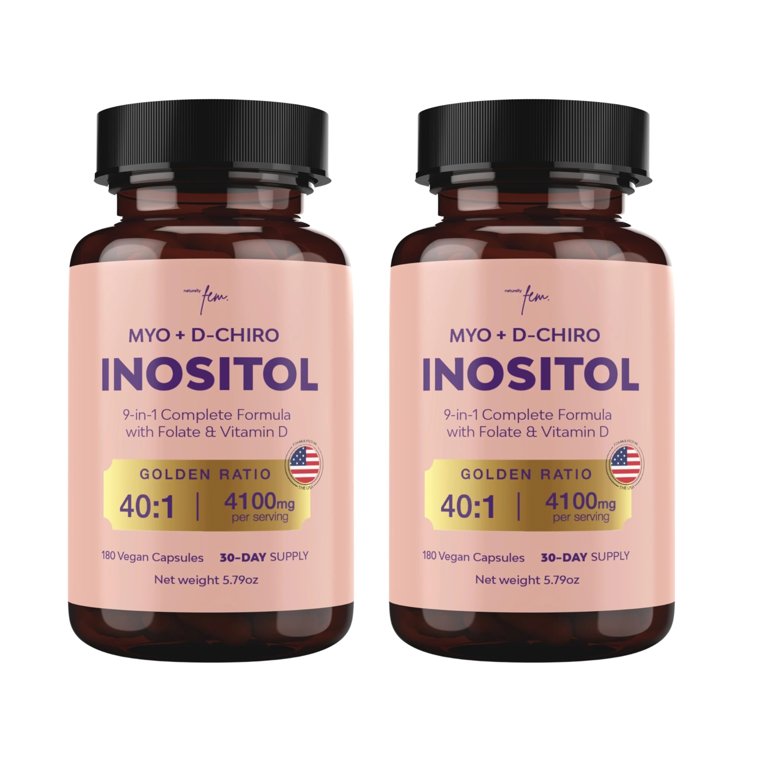 QSTA Premium Inositol Bundle bottle shows 4100mg dose and 40:1 ratio for balance.