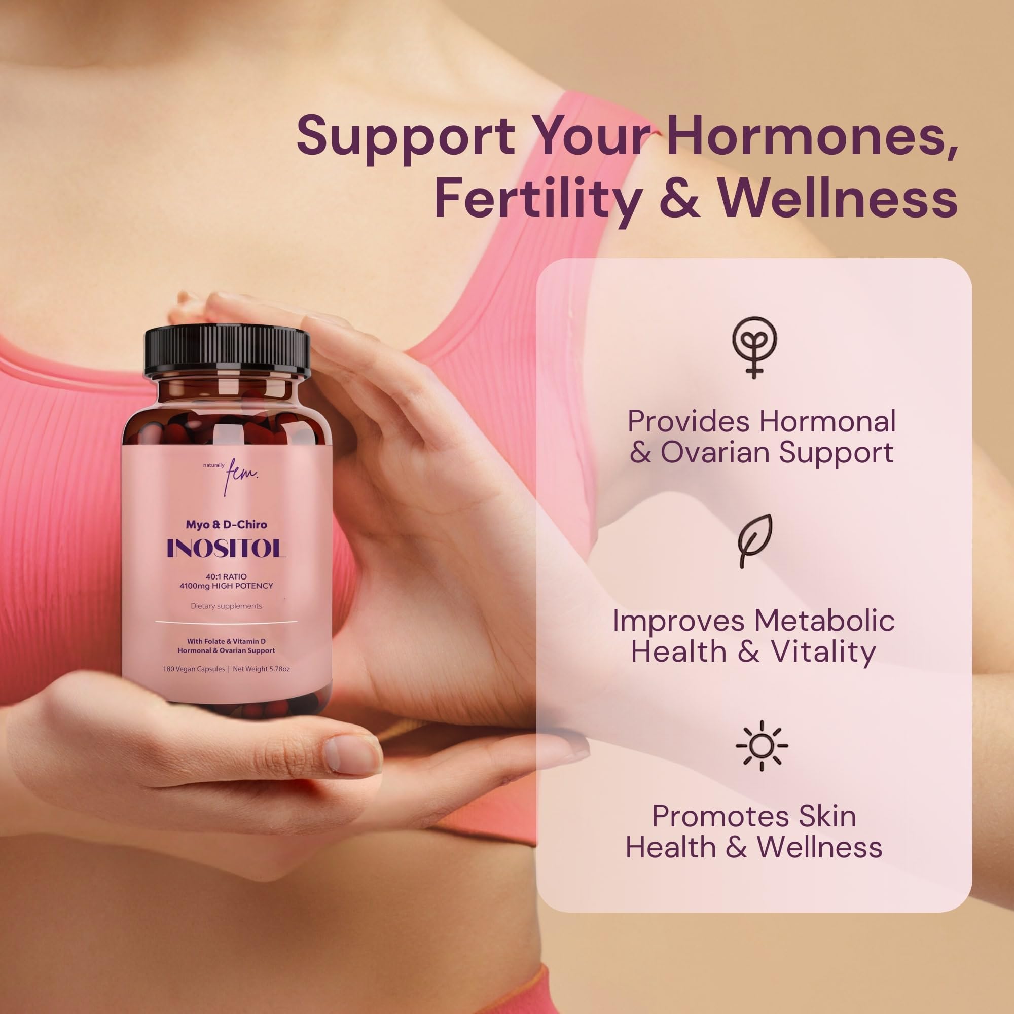 QSTA Inositol capsules display daily dose supporting energy metabolism.