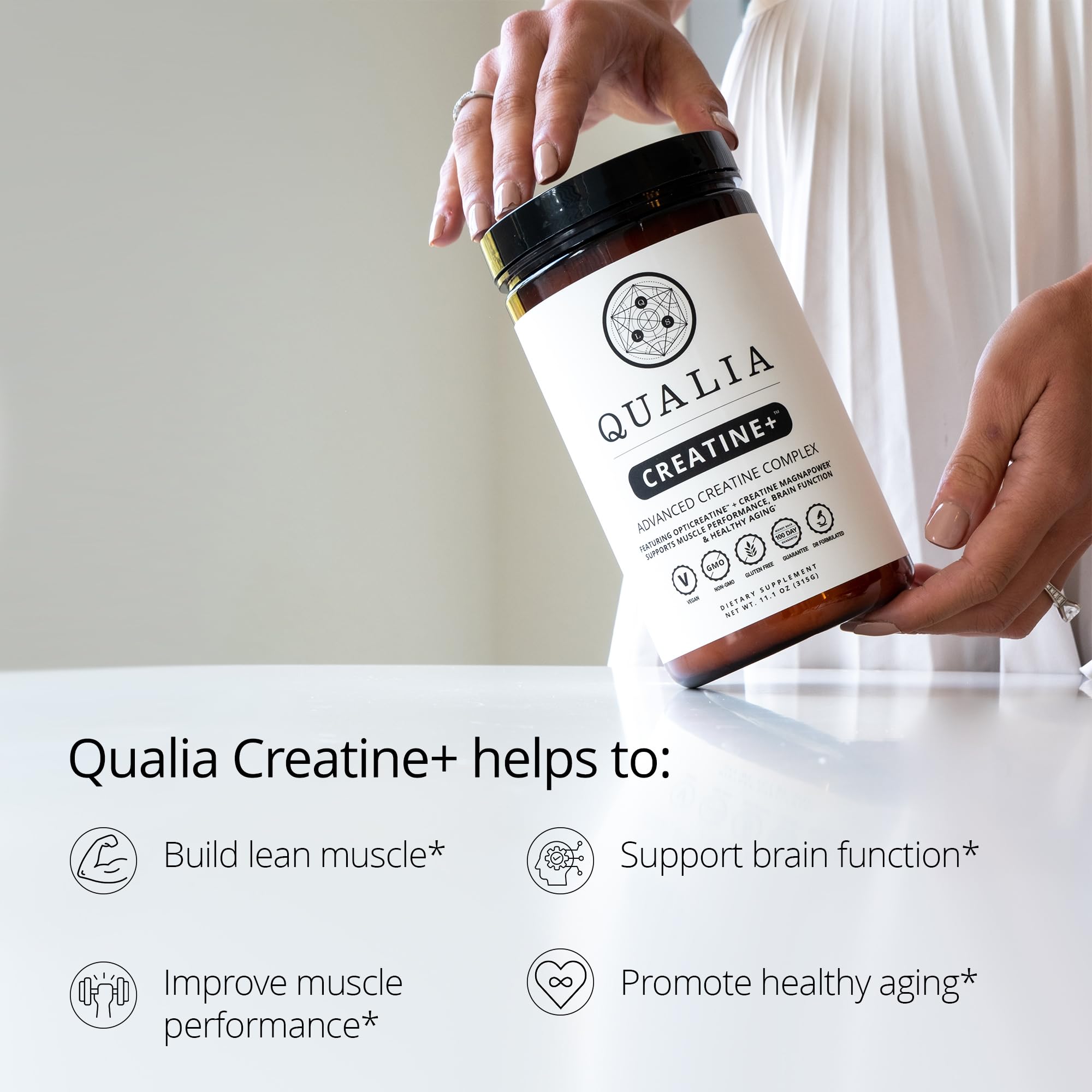 Qualia Creatine+ supports muscle performance during high intensity training