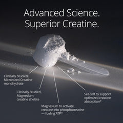 Qualia Creatine+ label closeup highlights OptiCreatine and MagnaPower.