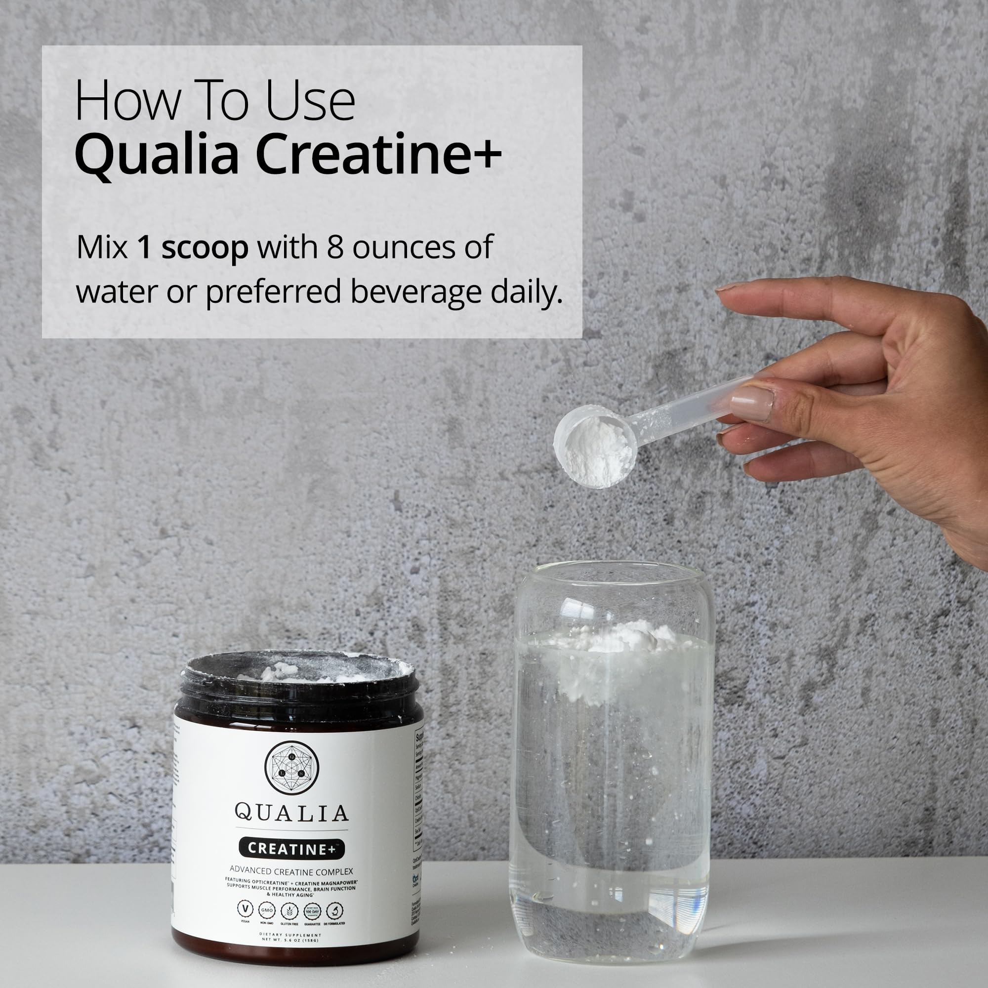 Qualia Creatine+ supports high-intensity training during workouts.