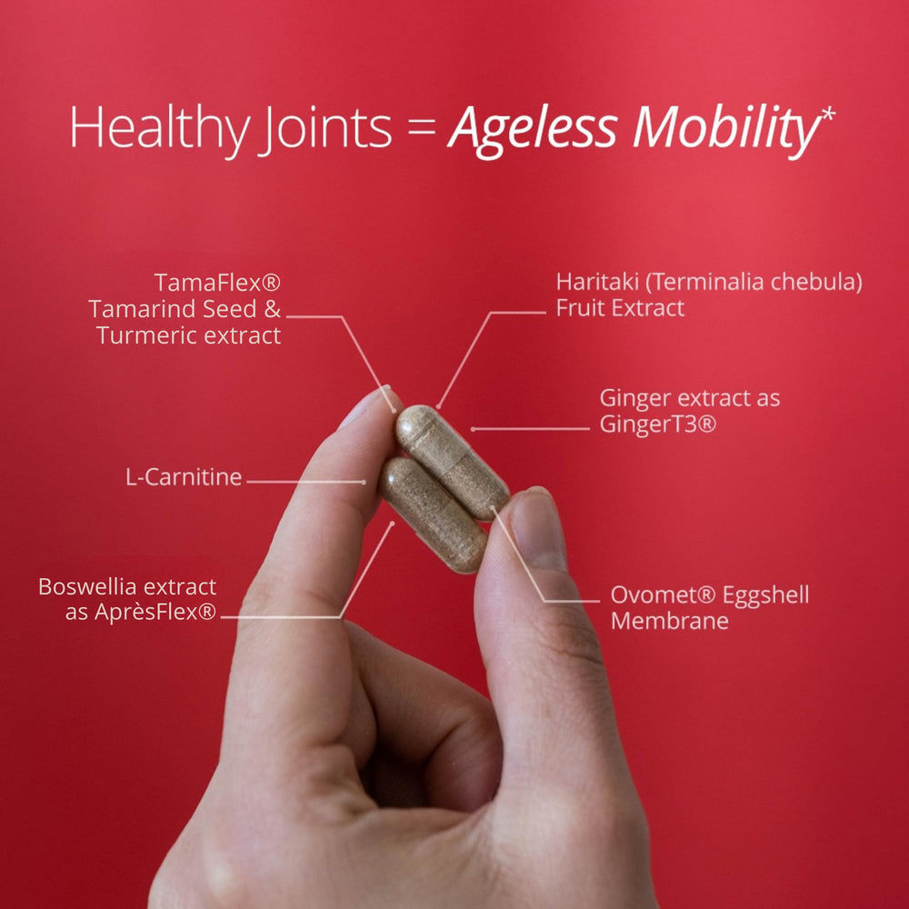 Qualia Joint Health bottle pictured with gym gear to imply post-workout support.