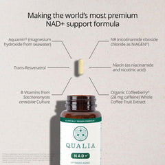Qualia NAD bottle in hand for convenient daily supplementation.