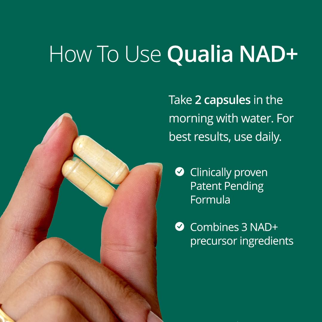 Qualia NAD packaging box highlights premium formulation for daily energy support.