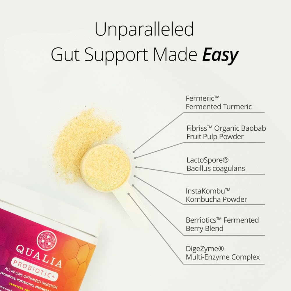 Qualia Probiotic fiber sources scene suggests balanced gut flora