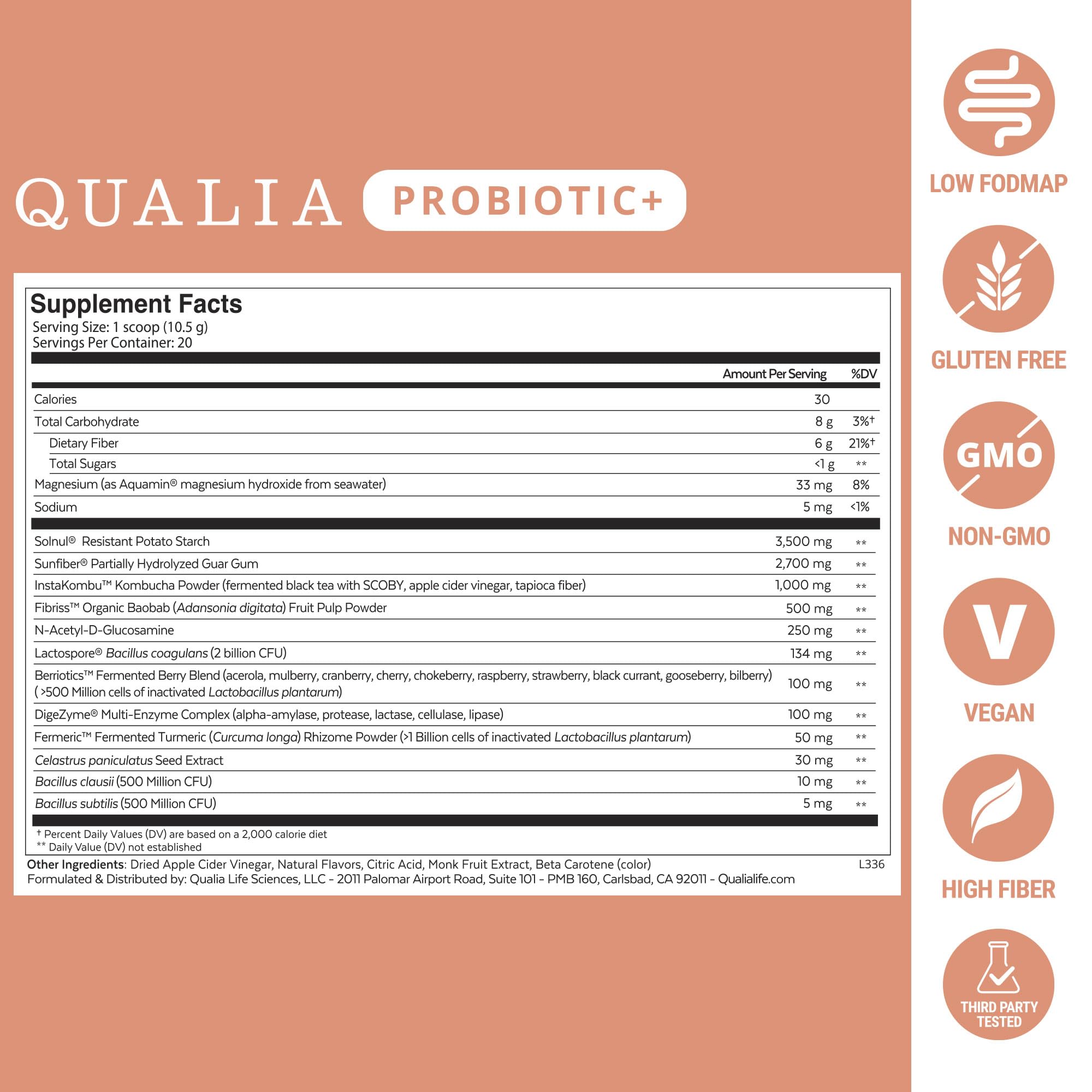 Qualia Probiotic scoop in glass demonstrates easy daily use