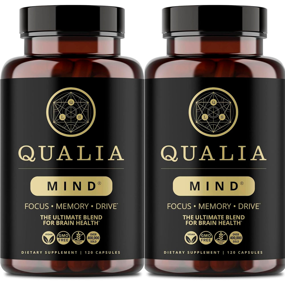 Qualia Mind bottle closeup for sharper focus and mental clarity.