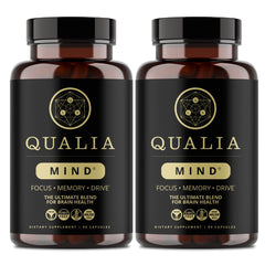 Qualia Mind bottle front view promotes focused energy for study sessions