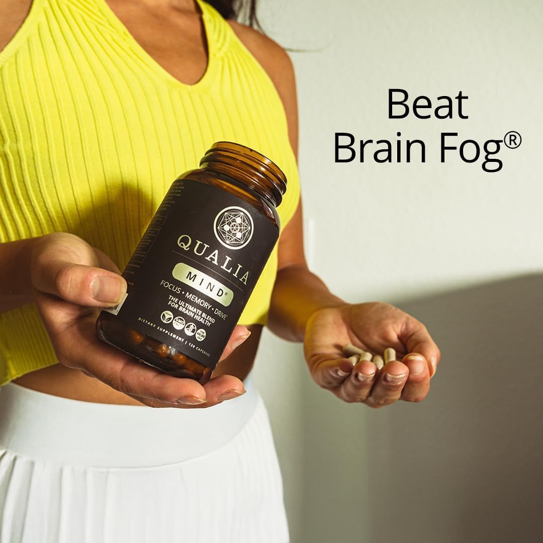 Qualia Mind brain silhouette highlighting focus and mental energy.
