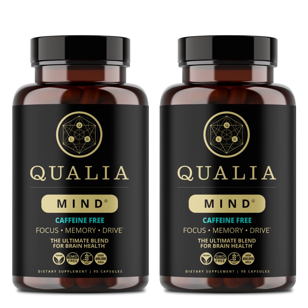 Qualia Mind caffeine free bottle on desk, supporting focused work and daily productivity