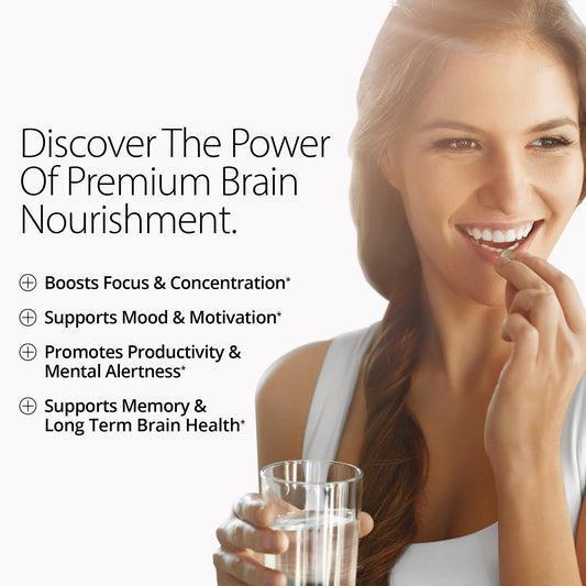 Closeup of Qualia Mind capsules for daily mental clarity and sharp focus.