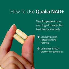 Qualia NAD+ bottle on morning routine setup