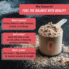 Qualify Strawberry Whey Powder in a shaker ready for smoothie mixing.