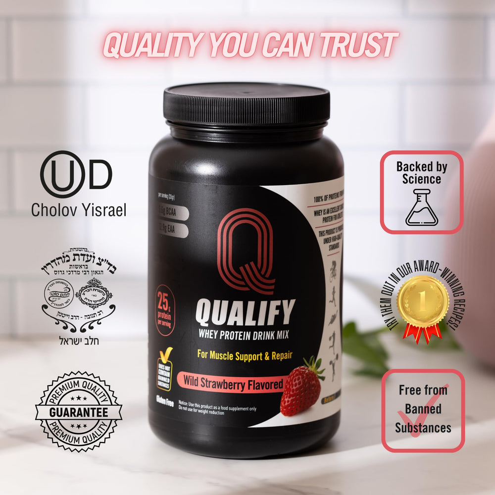 Qualify Strawberry Whey Powder smoothie with fresh berries for flavor variety.