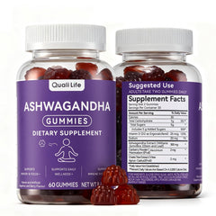 QualiLife Ashwagandha Gummies bottle for easy daily wellness support