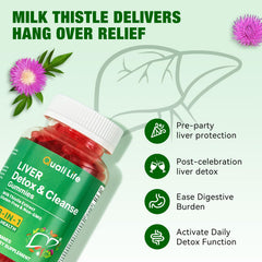 QualiLife Liver Detox Gummies on breakfast table for morning detox routine.