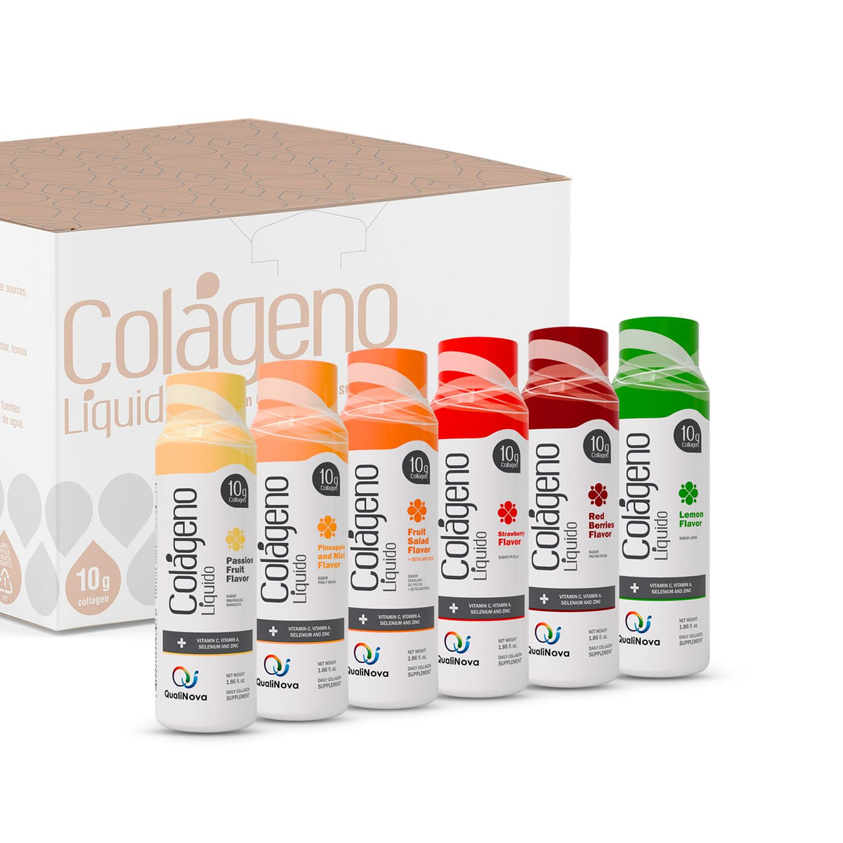 Qualinova liquid collagen bottle pour highlights quick absorption and easy daily use