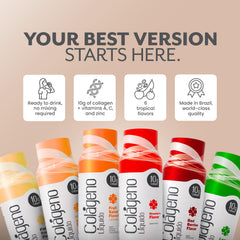 Qualinova collagen shot emphasizes 10g dose and convenient on-the-go use