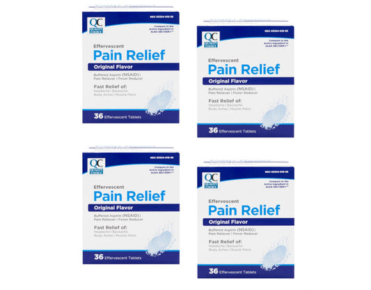 Quality Choice effervescent tablets dissolving in water for quick relief.