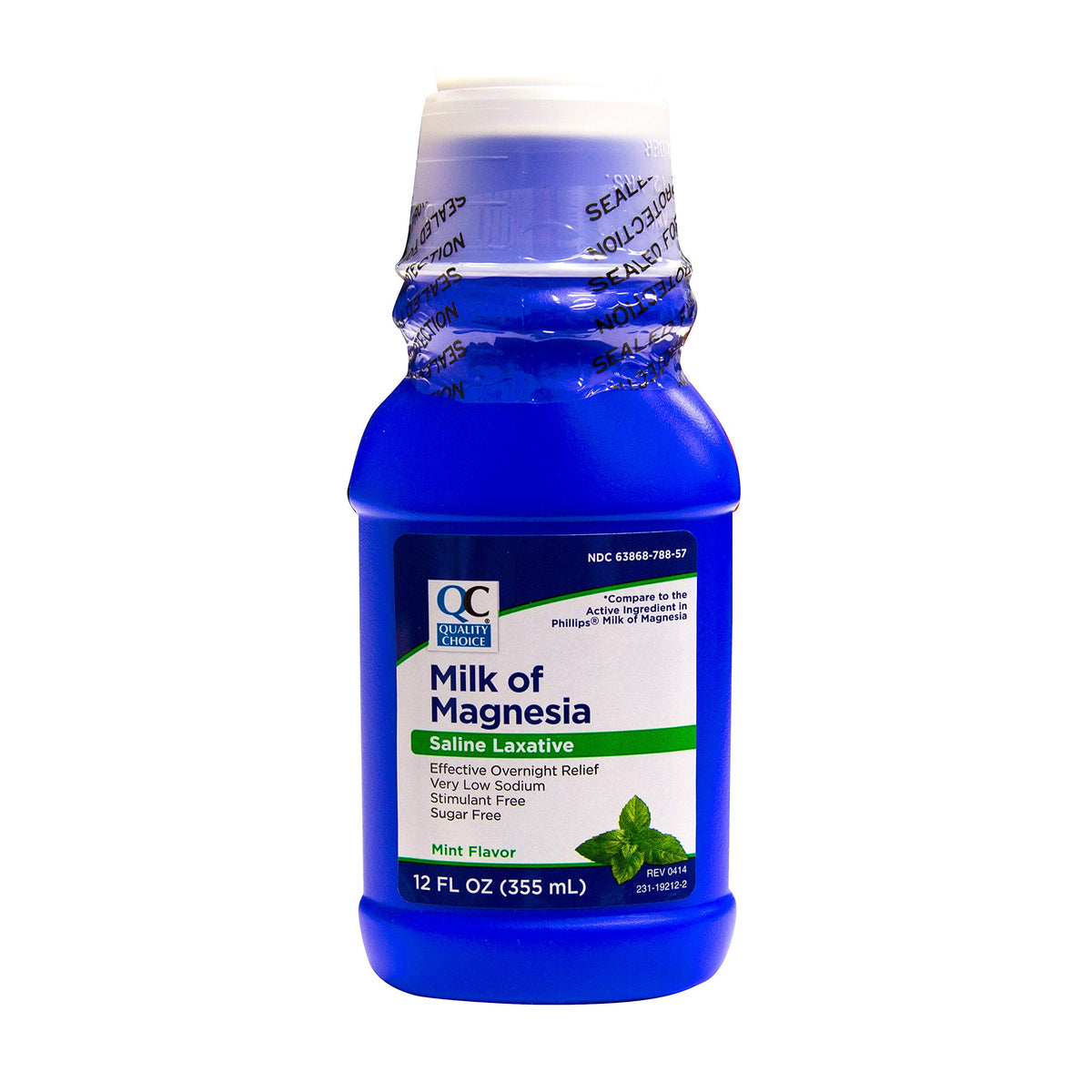 Quality Choice Milk of Magnesia mint bottle 12oz with refreshing flavor for digestive comfort.