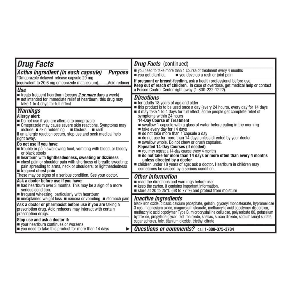 Quality Choice Omeprazole box front view highlights 42 capsules per bottle.