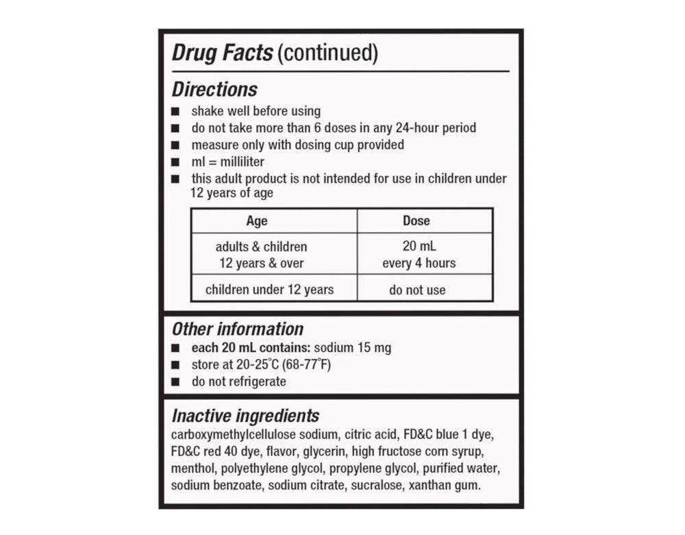 Quality Choice Tussin DM label closeup showing alcohol-free formula