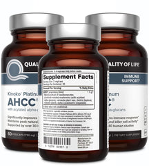 Quality of Life AHCC Kinoko Platinum capsules ready for daily immune support