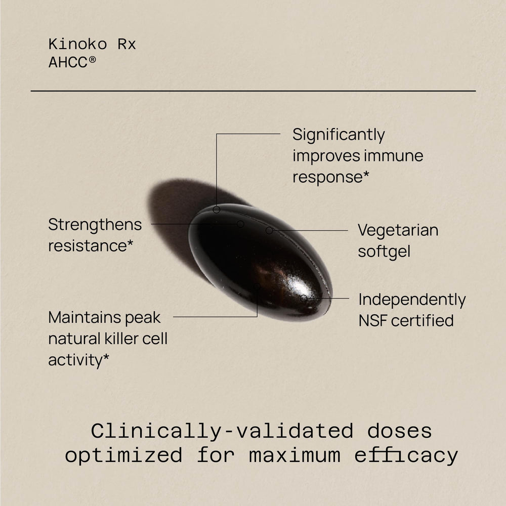 Quality of Life AHCC Rx bottle side angle for travel immune support.